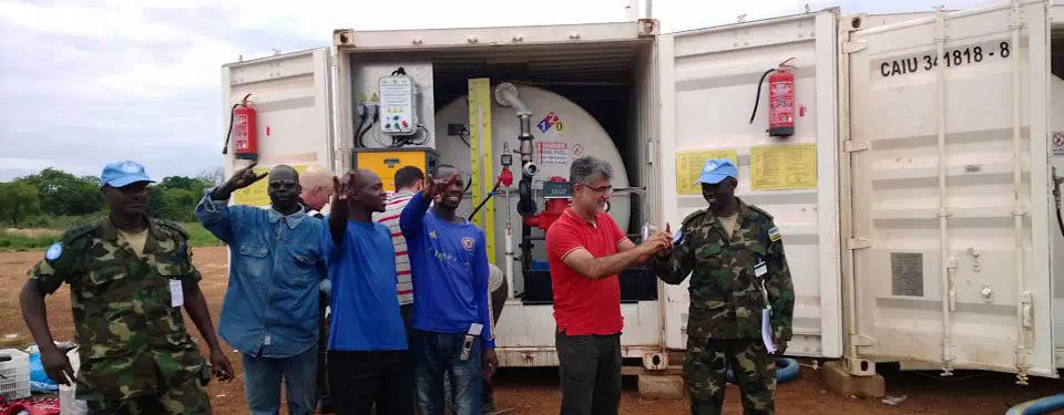 UNMISS containerized fuel tank handover, South Sudan